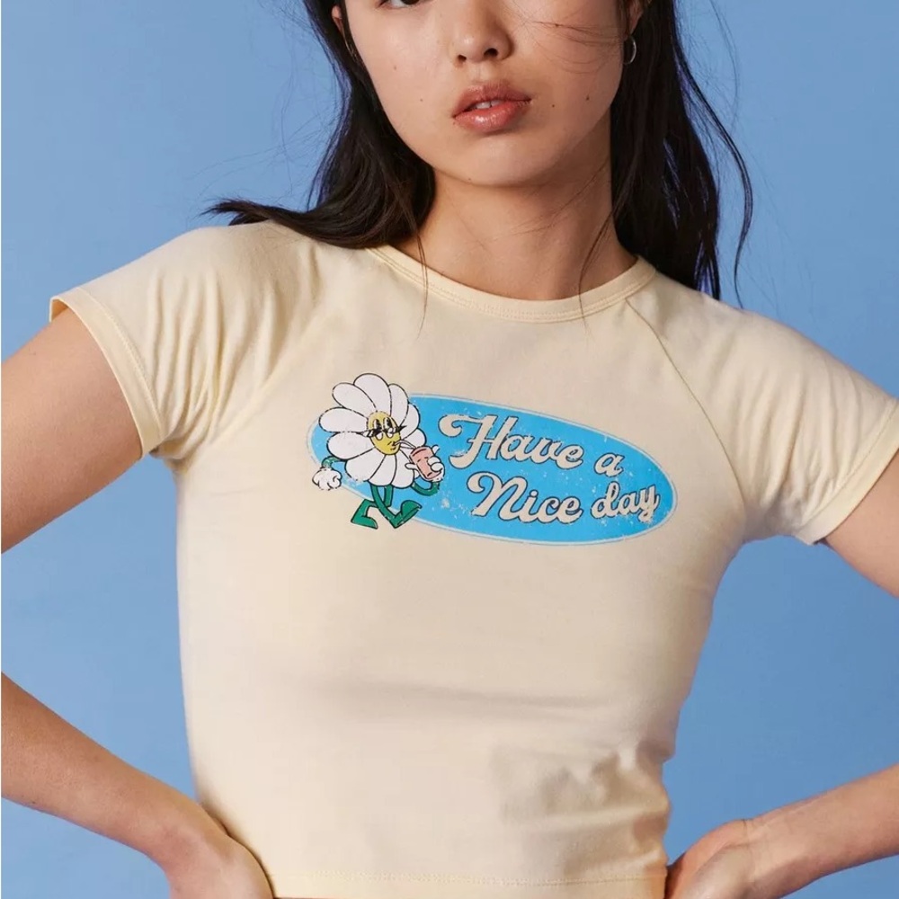 Nasty Gal “Have a Nice Day” Shrunken Graphic Cropped T-Shirt